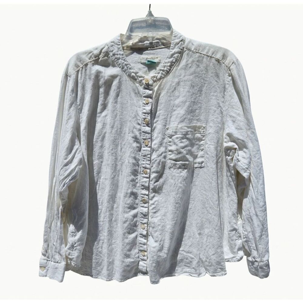 PILCRO Anthropology Linen Blend Mock Collar White Button Down Shirt 1X